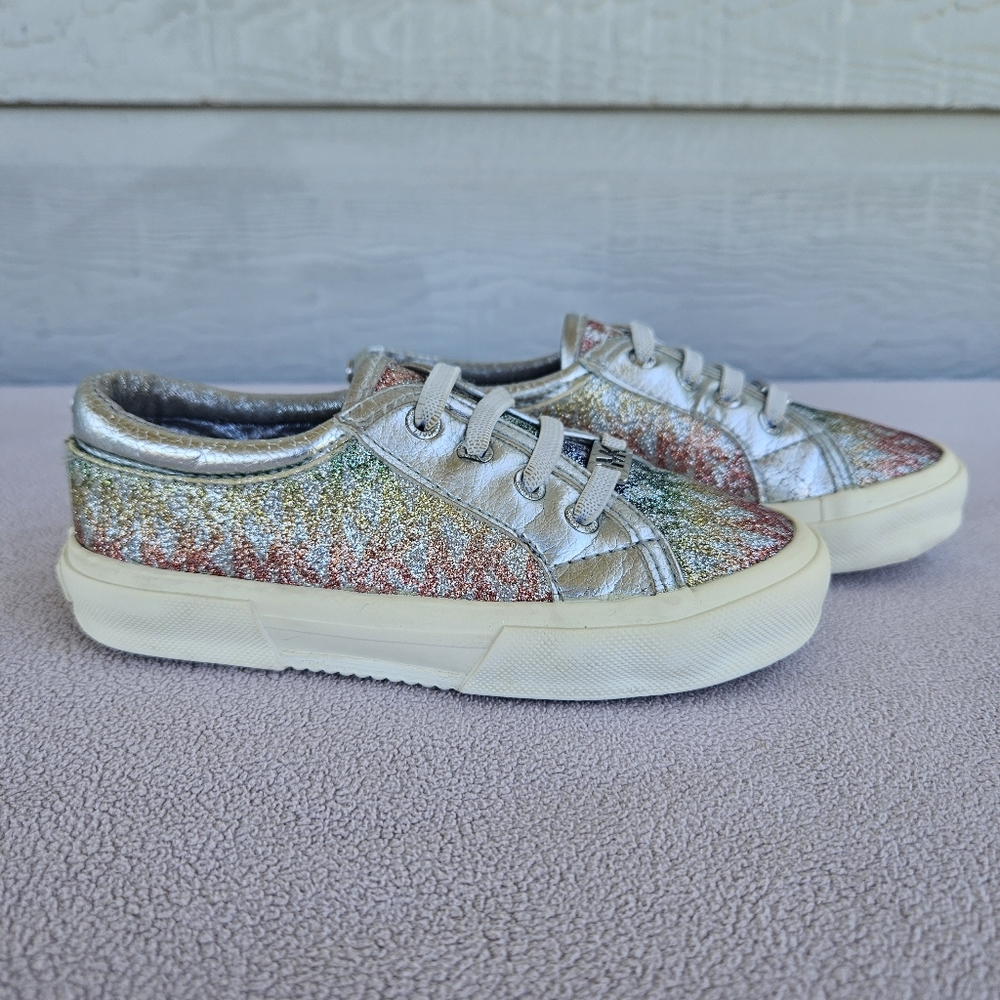 Michael Kors Celestia Slip-On Sneaker Girl SZ 10 Rainbow Logo Glitter Sparkle